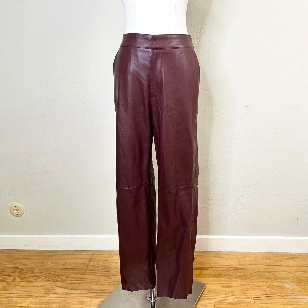 Lulus Pants Faux‎ Leather Straight Leg Size Small Burgundy Maroon High Waisted